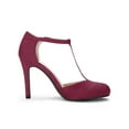 thumbnail image 3 of BLISSFUL STEP Women's Shoes Round Toe Stiletto Heel T-Strap Sandals Burgundy 6.5, 3 of 8