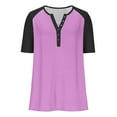 thumbnail image 6 of Hxshgdsn Womens Plus Size Shirts Raglan Short Sleeve Quarter Button V Neck Trendy Pullover Tops（Pink/2XL）, 6 of 8