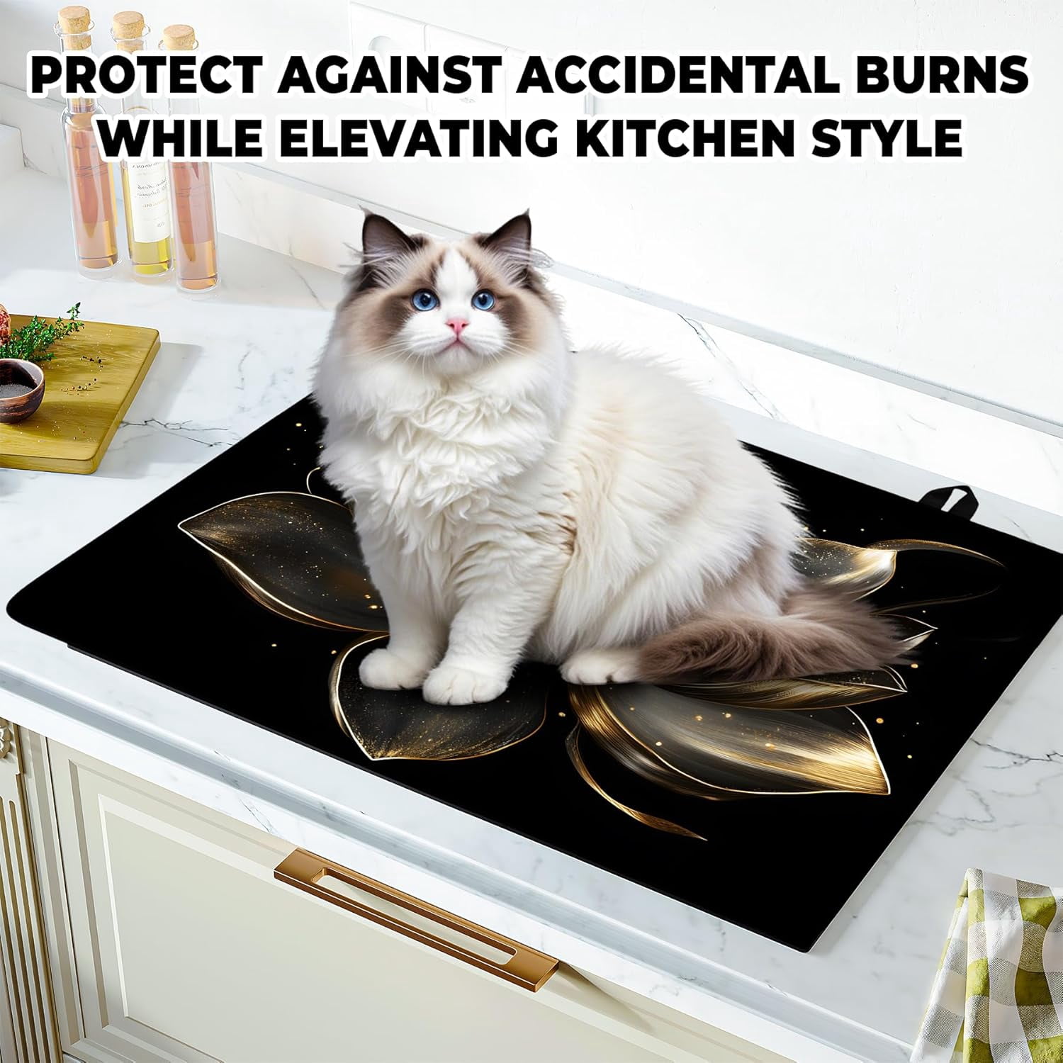 Stove Top Cover Flower Gas Stove Top Cover for Home Decoration Kitchen Pad Non-Stick Washable Cooktop Covers Countertop Protector Keep Stove Clean (Lotus, 28L"x20W")