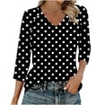 thumbnail image 2 of Ounisa T-Shirts à Manches 3/4 pour Femmes Col en V Manches Raglan Chandail Imprimé Décontracté Tendance Printemps Été Mode Hauts P-2TG, 2 of 6