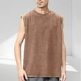 thumbnail image 2 of JUUYY Mens Washed Cotton Retro Distressed T-shirt Casual Round Neck Sleeveless Tank Tops Breathable T-Shirt Coffee XL, 2 of 7