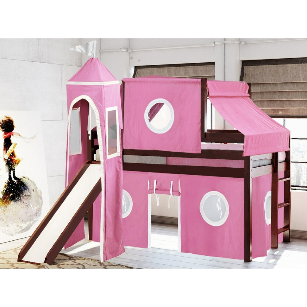 JACKPOT! Princess Low Loft Bed with Slide Pink & White ...