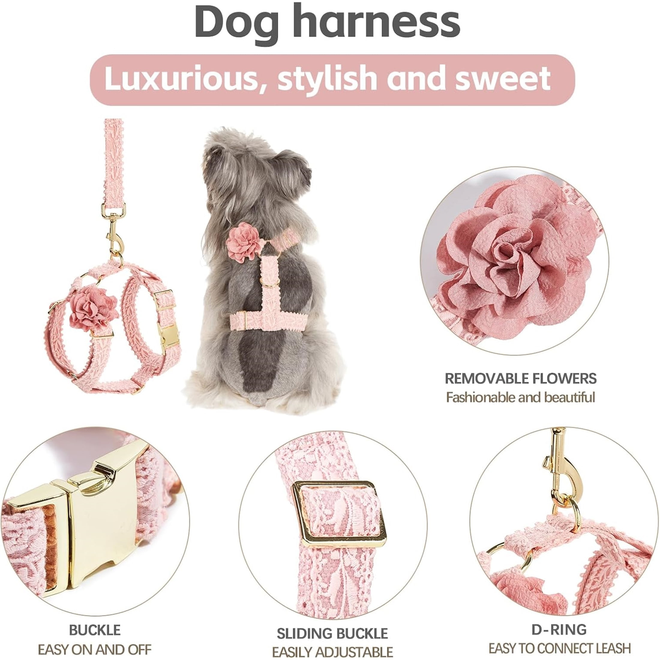 UOSIA Soft Lace Dog Harness and Leash Set,Adjustable Dog Wedding Harness Vest