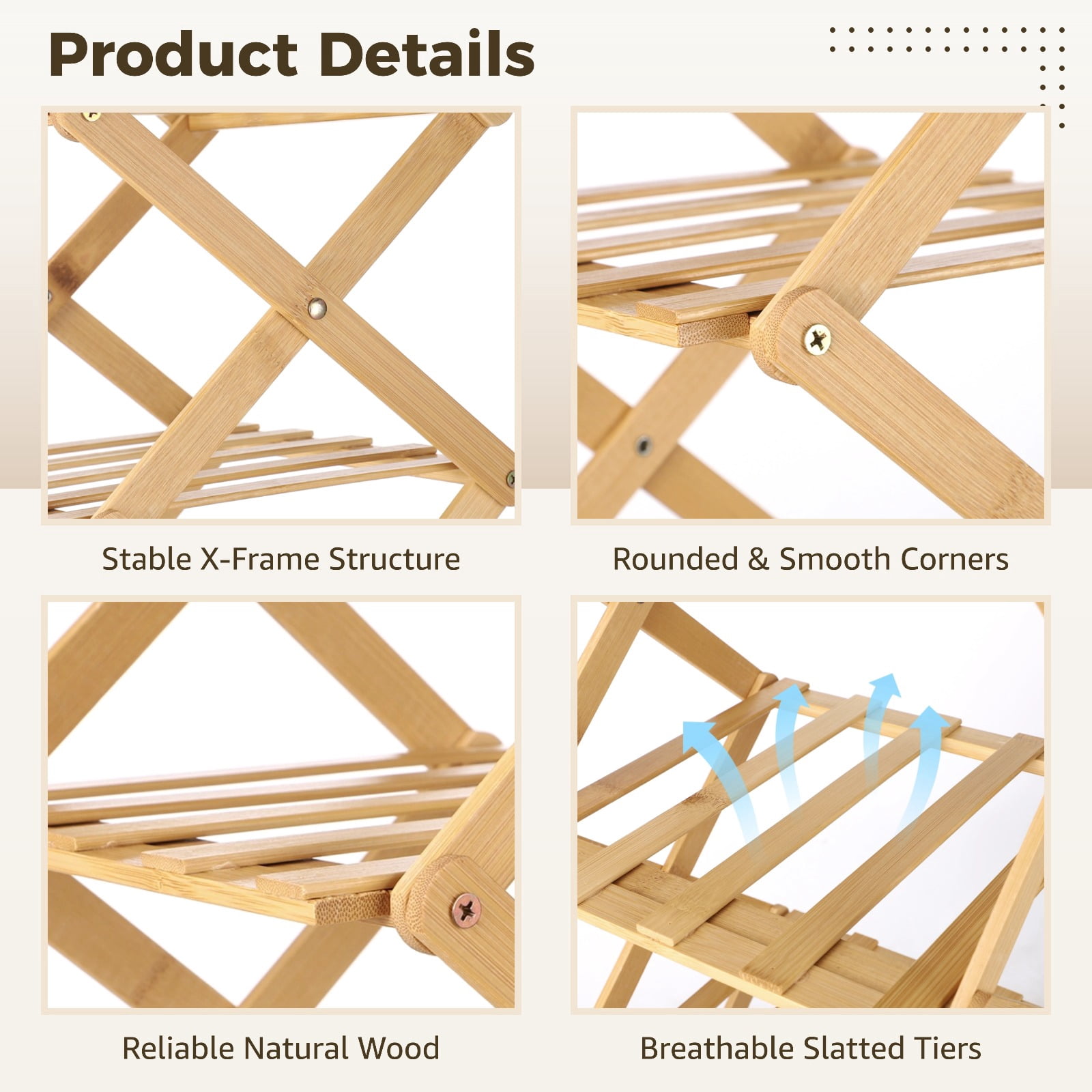 Folding Shoe Rack, 7 Tier Shoe Rack Wooden Vertical Shoe Rack for Small Spaces, Narrow Corner Shoe Organizer for Home