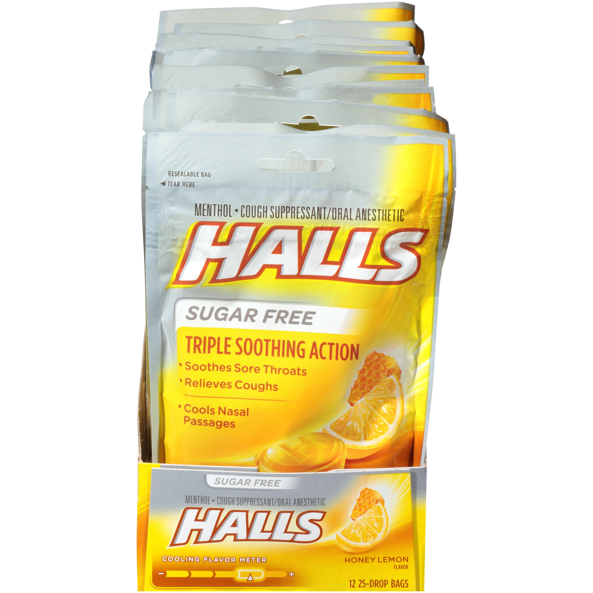 Halls Sugar Free Honey Lemon Cough Suppressant/Oral Anesthetic Menthol