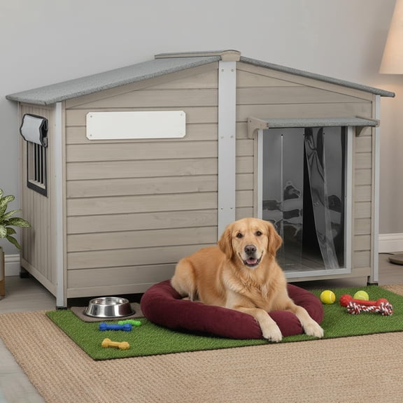 Petsblublu 55" L Extra Large Dog House Outdoor with Window for Medium to Large Breeds