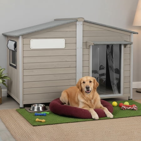Petsblublu 55" L Extra Large Dog House Outdoor with Window for Medium to Large Breeds
