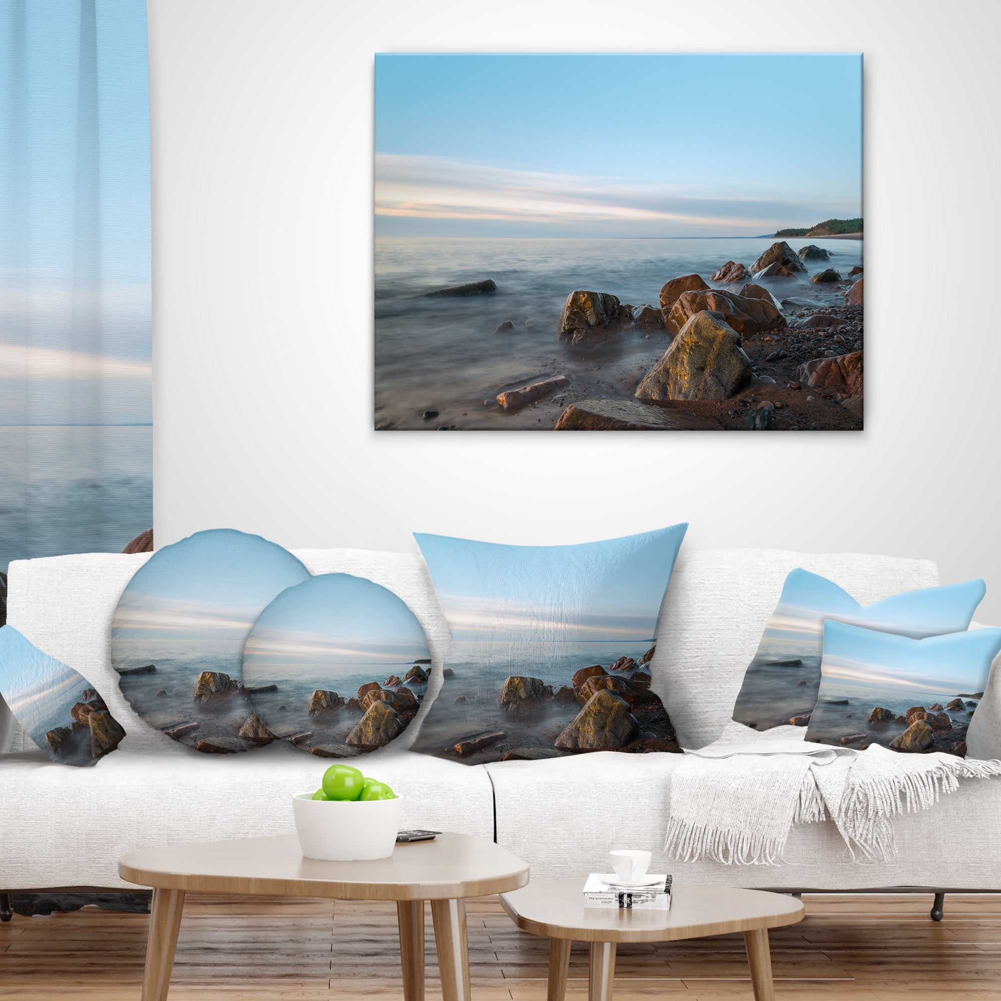 Designart Cape Breton Beach Nova Scotia Canada - Modern Seascape Throw Pillow - 18x18