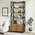 thumbnail image 3 of Tribesigns 5-Tier Bookshelf, 70.86 in. Industrial Bookcase with 2 Drawers for Living Room, Bedroom, Home, Office, 3 of 5