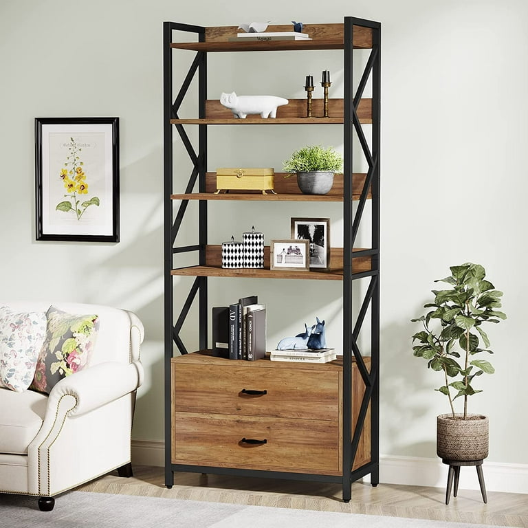 BEHOST 6 Shelf Bookcase, 70in Tall Bookshelf with 2 Drawers, set