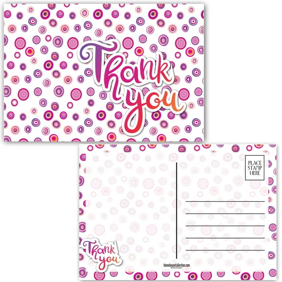 Pretty Pink and Purple Funky Thank You Postcard - 4 x 6 Thank You Postcards - B1