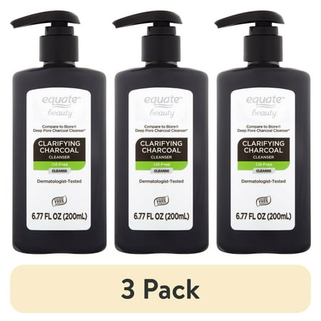(3 pack) Equate Clarifying Charcoal Cleanser for Face Care, 6.77 fl oz, Compare to Biore® Deep Pore Charcoal Cleanser