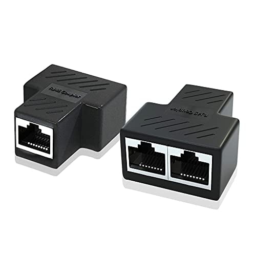 Ethernet Splitter Adapter,1 to 2 Port,Supports Cat5,Cat5e,Cat6,Cat7 Cables - 2 Pack