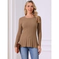 thumbnail image 3 of DARING DIVA Long Sleeve Crewneck Pleated Peplum Pullover Sweater S Brown, 3 of 6