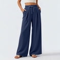 thumbnail image 5 of HKYNLAG Women's Wide Leg Palazzo Pants Drawstring Elastic Beach Vacation Travel Loose Trousers Dark Blue M, 5 of 5