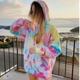 thumbnail image 2 of XMMSWDLA Tie Dye Print Hoodie Long Sleeve Drawstring Pullover Tops Loose Casual Sweatshirt for Women Teacher Sweatshirt Teacher Sweatshirt Multicolor M, 2 of 5