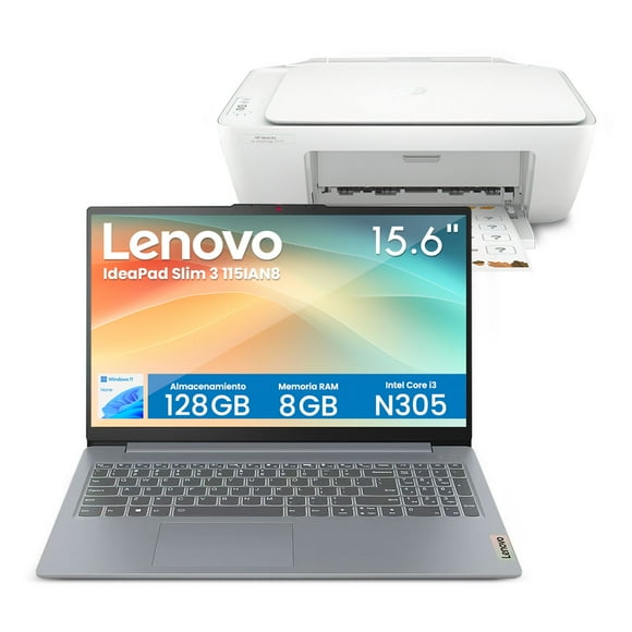 Combo Laptop Lenovo Slim 3i 82XB00C2US Core i3 8GB 128GB 15.6" Gris + Impresora HP