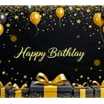 thumbnail image 4 of Black Gold Themed Happy Birthday Banner with Balloon Star Elements Party Supplies Birthday Decoration Photography Props Backdrop Decorations, 4 of 8