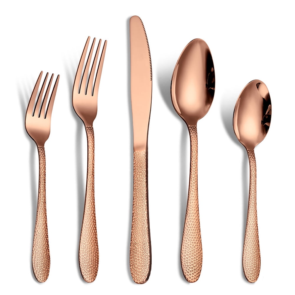 Cibeat Hammered Flatware Set, 20Piece Stainless Steel Silverware, Christmas Tableware Cutlery