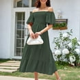thumbnail image 5 of Uaswgudfs Vintage-Inspired Square Neck Dresses for Women: Summer Short Sleeve Puff Sleeve Dress with Cinched Waist & Tiered Skirt - Casual Army Green L, 5 of 6