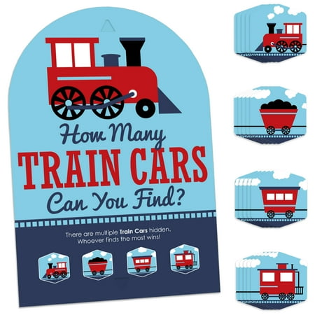 Big Dot of Happiness Railroad Party Crossing - Steam Train Birthday Party or Baby Shower Scavenger Hunt 1 Stand and 48 Game Pieces Hide and Find Game