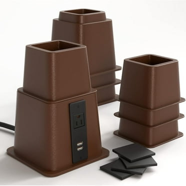Home Intuition Bed Risers Heavy Duty Adjustable Furniture Riser 3, 5 or 8-Inch, 4 Pack (Espresso Brown W/ USB)