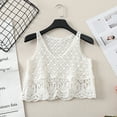 thumbnail image 5 of ZPAQI Women Boho Crochet Sleeveless Crop Tank Top V-Neck Hollow Knit Floral Camisole Vintage Colorful Beaded Tassel Beach Vest, 5 of 19