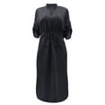 thumbnail image 3 of Wycnly Summer Dresses for Women Casual Elastic Waist Drawstring Pocket Slit Long Dresses 2025 3/4 Sleeve V-Neck Solid Maxi Formal Dress Black l, 3 of 4