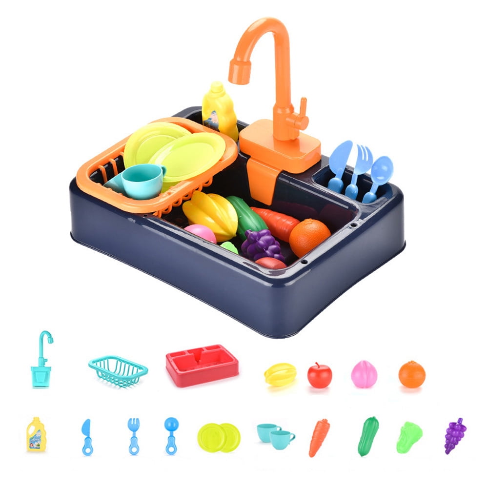 Kids Toy Sink Kitchen Sink Toys for Kids Pretend Kitchen with Sink Faucet Fruit Running Water