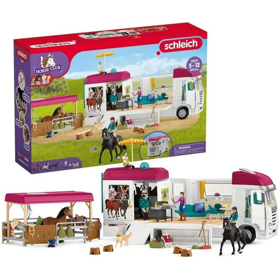 Schleich Horse Club - 227PC Lisa Transporter Playset with Horses, Rider, Family, Dog, Trailer, Grooming Station & Pool - Horse Toys for Kids 5  - 42619