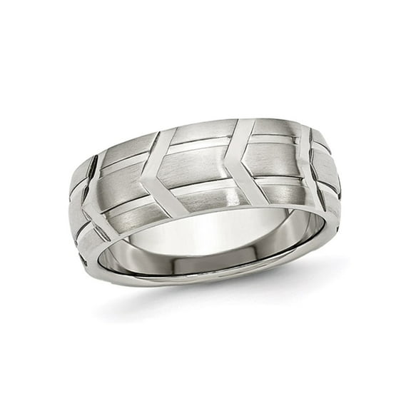 Gem & Harmony Mens Stainless Steel 8mm Brushed and Polished Band Ring for Men