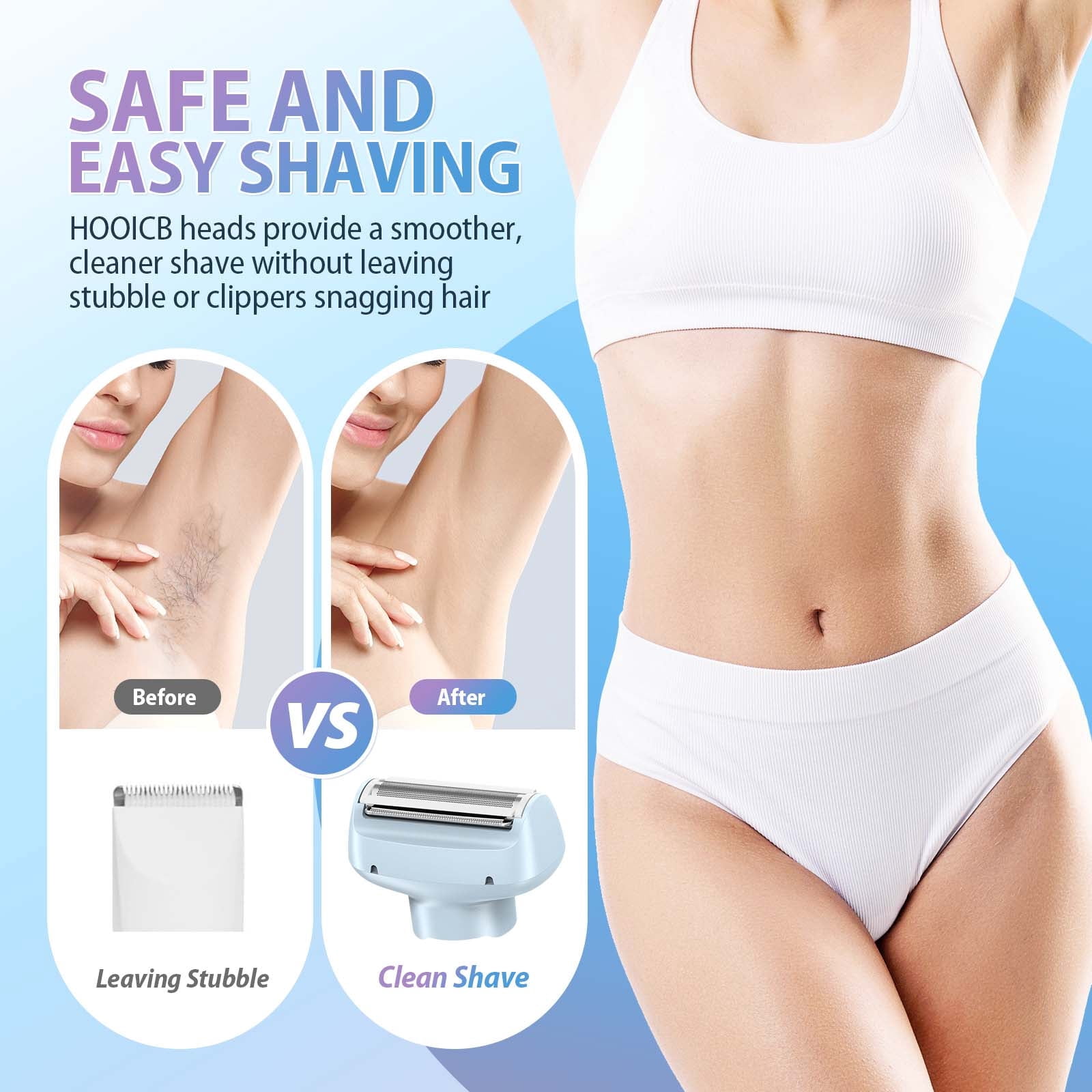 Electric Razor for Women, 2 in 1 Wet & Dry Painless Removal Shaver with Detachable Head, Base and LED Display, IPX7 Waterproof Long Battery Life Hair Removal for Underarm ArmBikini Legs Face (Blue)