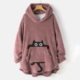 thumbnail image 2 of Trendfront Womens Cat Graphic Hoodies Long Sleeve Fuzzy Pullover Side Button Detail High Low Hem Loose Fit Tunic Sweatshirts, 2 of 2