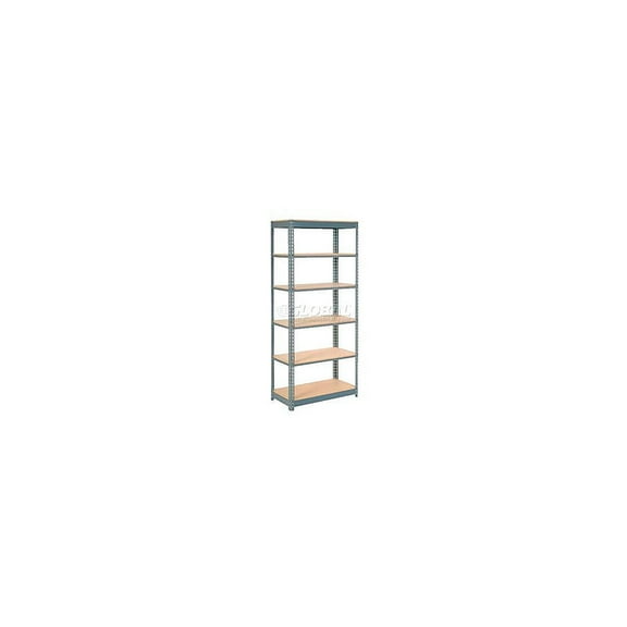 Global Industrial B2297557 Heavy Duty Shelving with 6 Shelves & Wood Deck - Gray - 36 x 12 x 84 in.