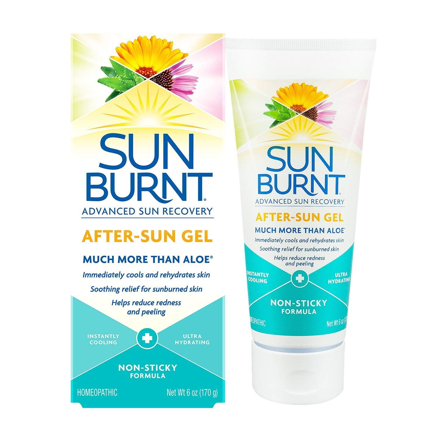 SunBurnt Advanced Sun Recovery After-Sun Gel 6 oz, Instantly Cooling, Ultra Hydrating, Non-sticky Relief for Sunburns & Dry Skin with Aloe