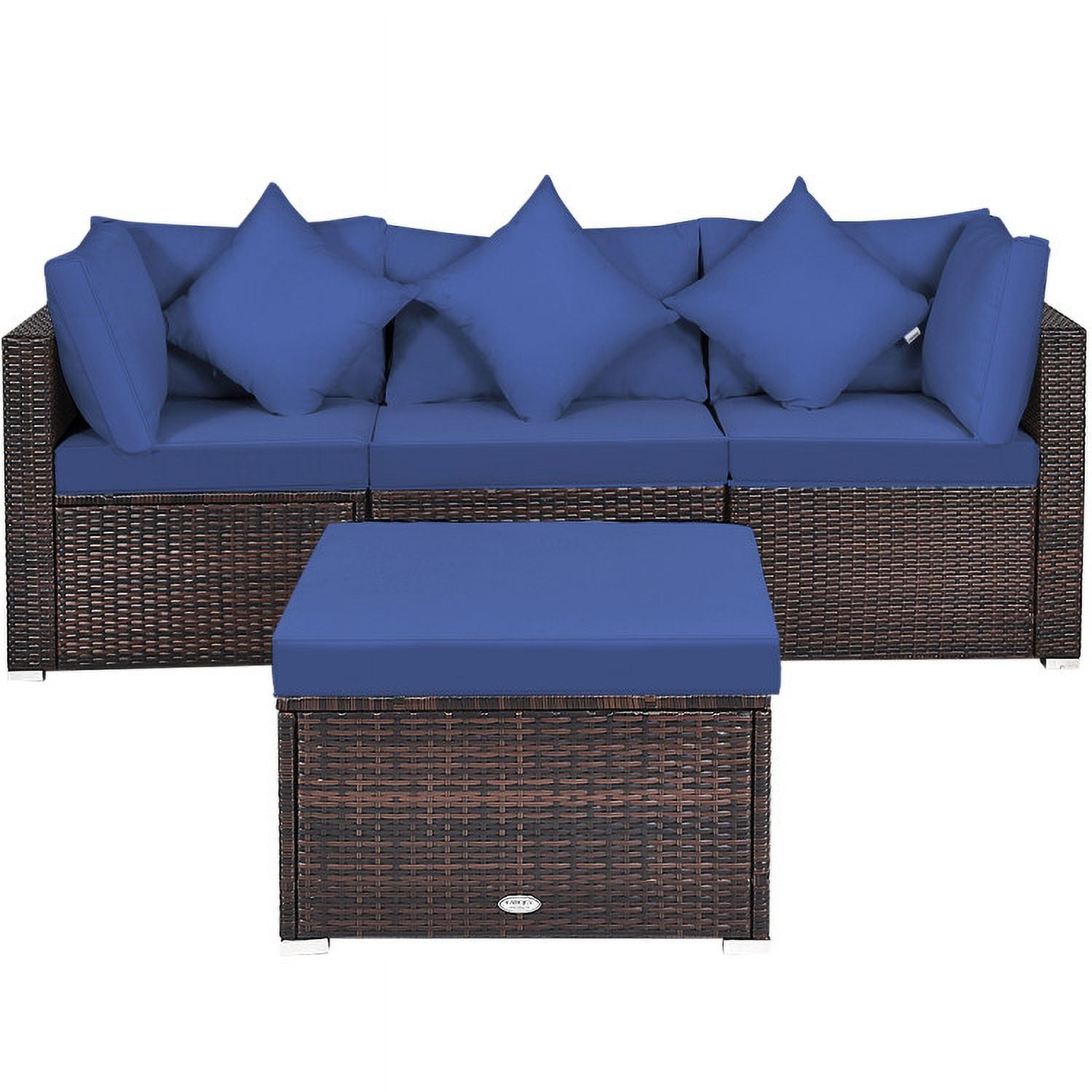 Aimee Lii 4 Pcs Ottoman Garden Deck Patio Rattan Wicker Furniture Set Cushioned Sofa, Outdoor Deck Furniture, Navy Aimee Lii 4 Pcs Ottoman Garden Deck Patio Rattan Wicker Furniture Set Cushioned Sofa, Outdoor Deck Furniture, Navy