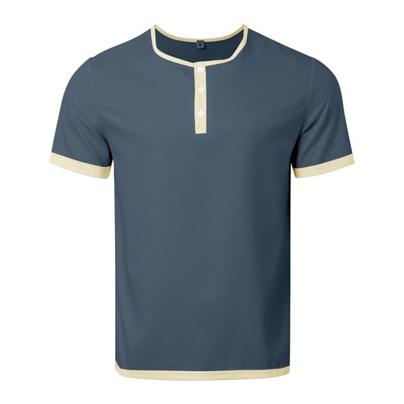 Mens Shirt Short Sleeve Crew Neck Henley T-Shirt Basic Navy T Shirt with Button Mens Hiking Shirt