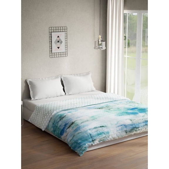 DDecor Reversible Breathable Double Quilt | 100% Pure Cotton 136TC | Abstract Digital Print | Best for Home Comfort | Optima Collection | 229 CM X 274 CM | Turquoise