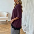 thumbnail image 4 of Asymmetrical Tunic Blouse for Women Summer Oversized Lace Trim T Shirts 2026 Casual Half Sleeve Hem Tops Loose Crewneck Purple XL, 4 of 7