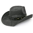 thumbnail image 5 of TOVOSO Straw Cowboy Hat for Women and Men with Shape-It Brim, Western Cowboy Hat, Bull - Black, 5 of 7