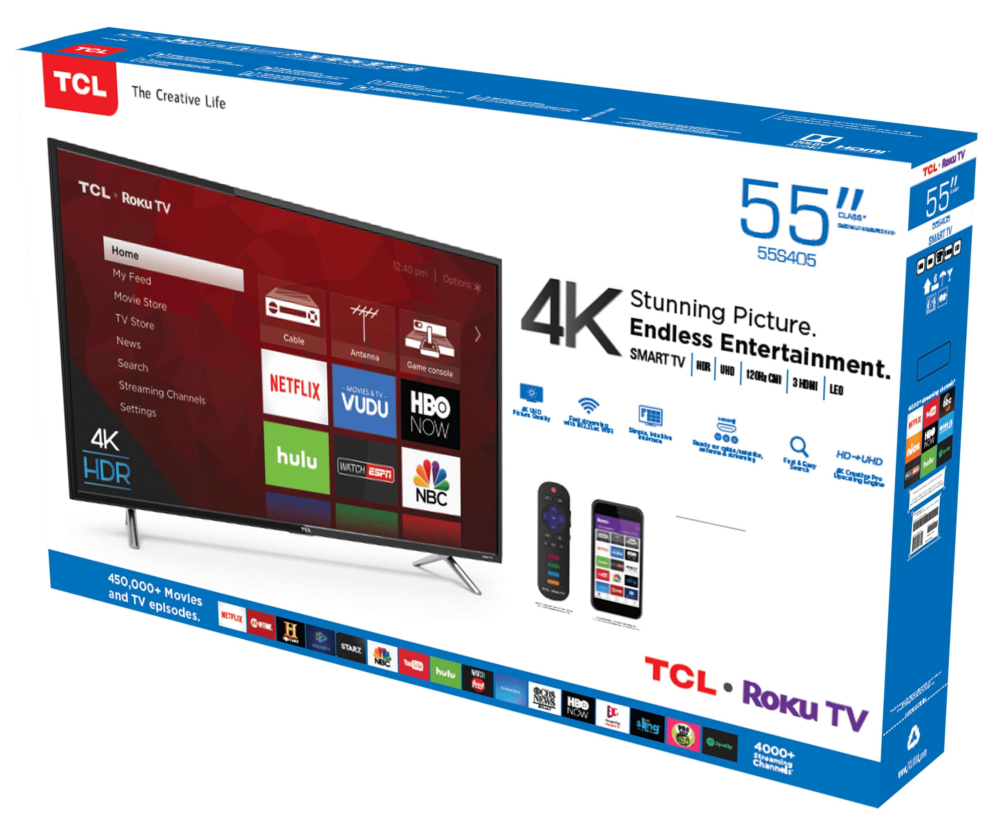 TCL 55 Class 4-Series 4K UHD HDR Roku Smart TV - 55S405