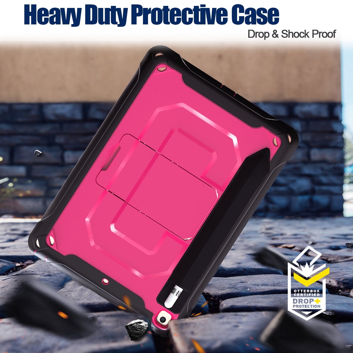 Allytech iPad Mini 5 Case, iPad Mini 4 Case, Dual Layers Full Protection Shockproof Pencil Holder Kids Friendly Shoulder Strap Kickstand Defender Case Cover for Apple iPad mini 5 / mini 4, Rose