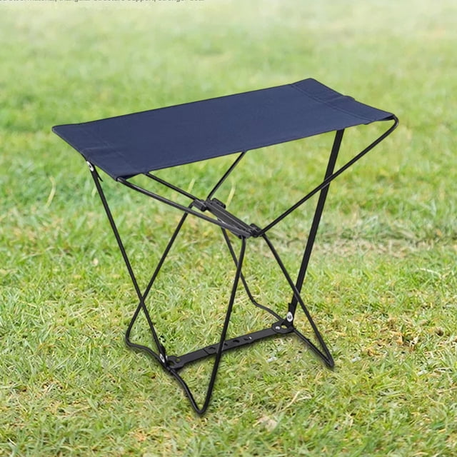 Taburete plegable exterior | Asiento plegable portátil para acampar, pescar, viajar | Tela Oxford ligera, armazón de acero, impermeable, resistente, 15,35"x13,39"x8,27", negro/azul