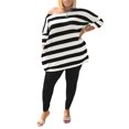 thumbnail image 4 of Njoeus Women Casual 2 Piece Outfits Off Shoulder Striped Oversized Top Pocket and Stretchy Bodycon Long Pant Yoga Leggings Set Lounge Jumpsuit XL-5XL (Available in plus size), 4 of 9