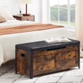 thumbnail image 3 of Storage Chest, Storage Bench with Safety Hinge, Wooden Storage Trunk with Metal Frame for Entryway, Living Room, Bedroom, Brown, 3 of 7