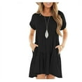 thumbnail image 4 of 2022 Summer Dresses for Women Round Collar Short Sleeve Stitching Big Swing Long Dress, 4 of 7