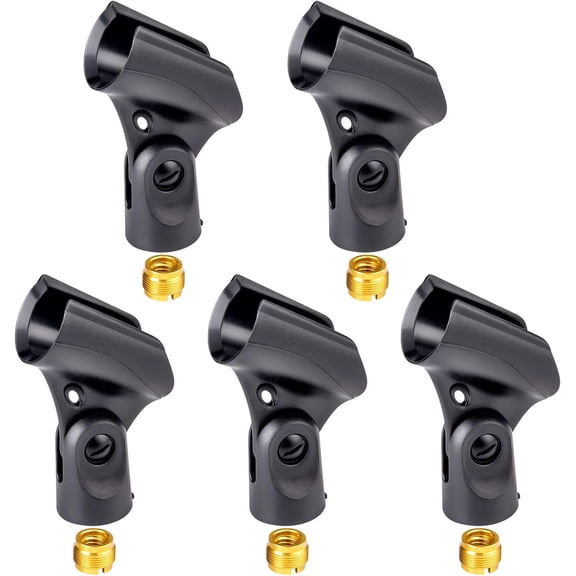 Universal Microphone Clip Holder with 5/8 Inch to 3/8 Inch Nut Adapter for Wired Mic Black 5 Pack