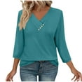 thumbnail image 5 of V-Neck Blouses for Women Dressy Casual 3/4 Length Sleeve Womens Work Tops Button Down Shirts Solid Color Basic Tunic Tee Shirts Loose Pullover, 5 of 8