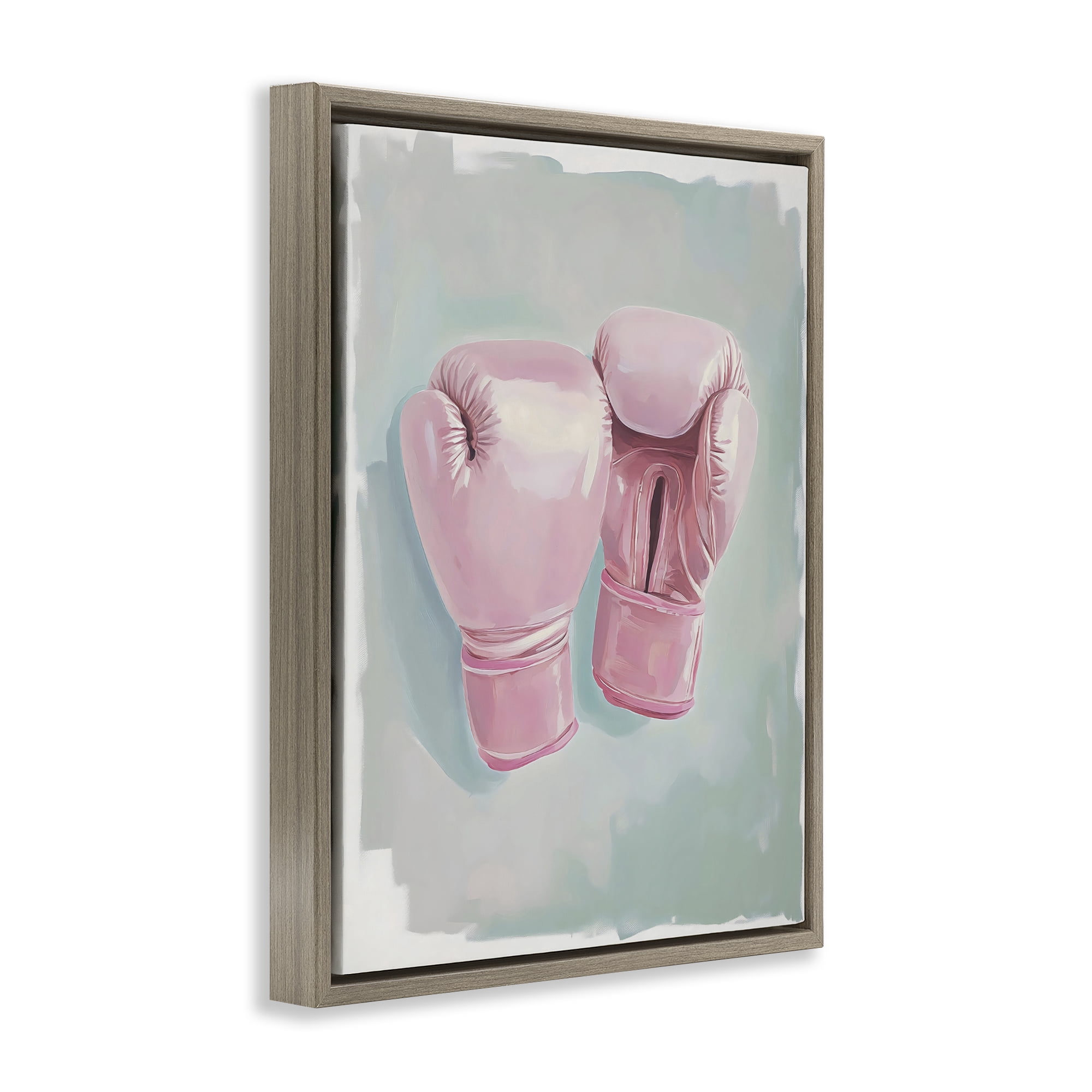 Stupell Industries Feminine Pink Boxing Gloves Brown Framed Floater Canvas Wall Art, design by The Prints Vibe
