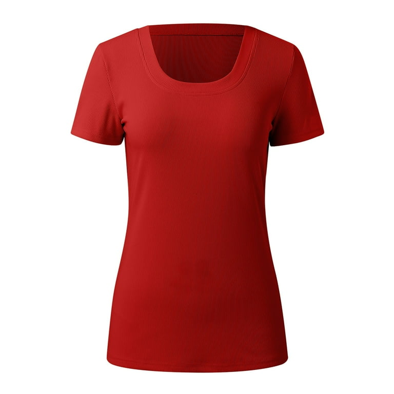 ZXLBBD Womens Summer Short Sleeve Tops Square Neck Ribbed Slim